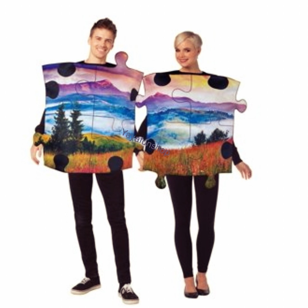 Couples Landscape Puzzle Pieces Adults Halloween Costume One Size Fits Most New